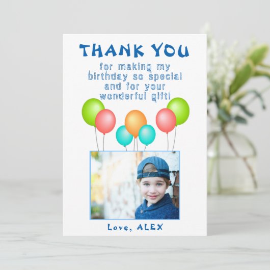 Luchtballons: Birthday Foto Bedankkaart (Staand voorkant)