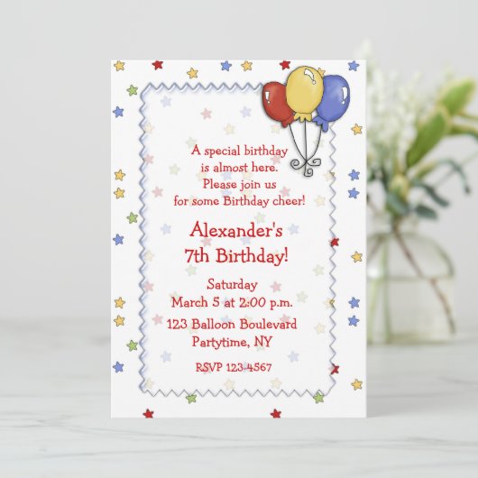 Luchtballons Stars Birthday Uitnodiging (Staand voorkant)