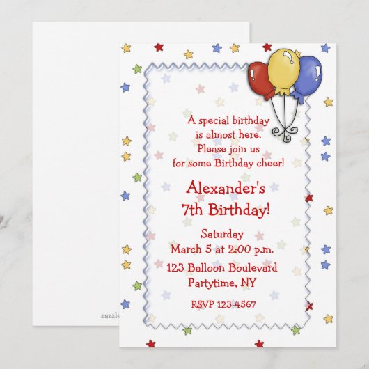 Luchtballons Stars Birthday Uitnodiging (Voorkant / Achterkant)