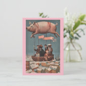  luchtballonvaart over de stad feestdagenkaart (Staand voorkant)