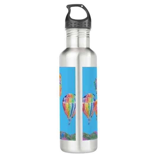 Luchtballonvaarten Blauwe Waterverven Waterfles (Achterkant)