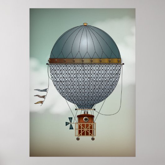 Luchtballonvaartsindige Hot Air | Steampunkreizen Poster (Voorkant)
