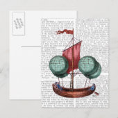 Luchtballonvliegtuig met warme lucht, met rode zei briefkaart (Voorkant / Achterkant)