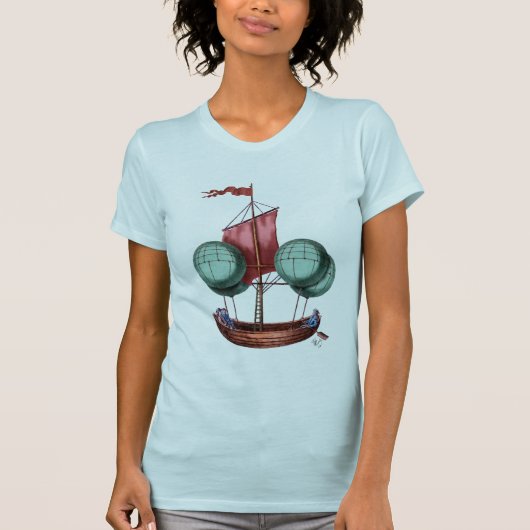 Luchtballonvliegtuig met warme lucht, met rode zei t-shirt (Voorkant)