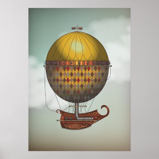 Luchtballonvliegtuig Nautisme Steampunk Travel Poster (Voorkant)