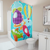 Luchtballonvliegtuigen met helikopter voor de luch douchegordijn (In situ)