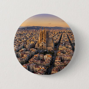 Luchtbeeld van Barcelona en Sagrada Familia Ronde Button 5,7 Cm