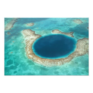 Luchtbeeld van Blue Hole, zeilboot verankerd Foto Afdruk