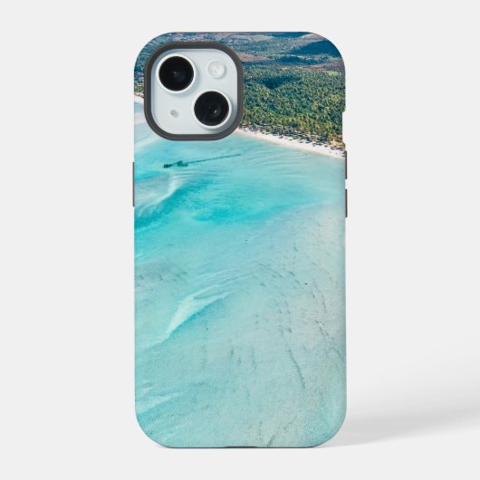Luchtbeeld van een eiland iPhone 15 case (Achterkant)