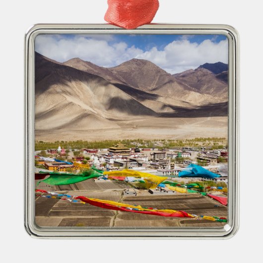 Luchtbeeld van het Samye-klooster - Tibet, Azië Metalen Ornament (Voorkant)
