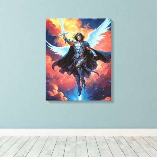 Luchtbeschermer Krijger Aartsengel Michael Canvas Afdruk (Insitu (Houten vloer))