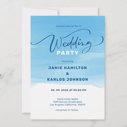 Luchtblauw aquarel achtergrond elegante typografie kaart (Voorkant)