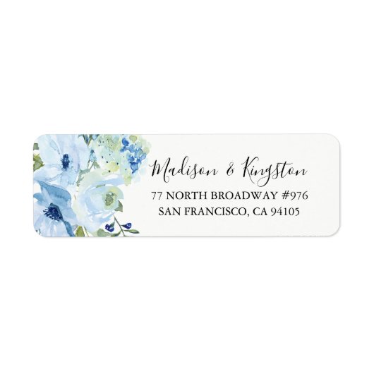 Luchtblauw Bloemendesign Watercolor Retouradreslab Etiket (Voorkant)