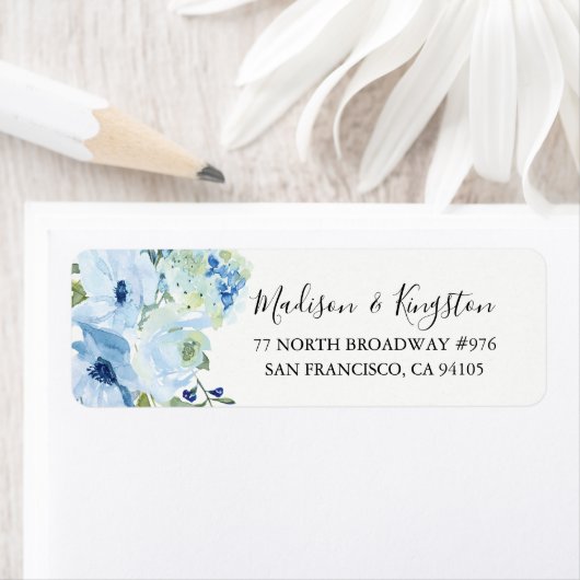 Luchtblauw Bloemig Waterverf Retouradres Label (Insitu)