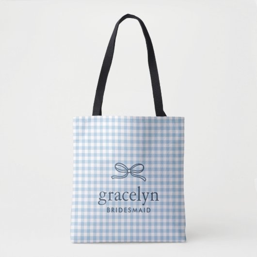 Luchtblauw Gingham Strik Monogram Tote Bag (Voorkant)