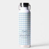 Luchtblauw Gingham Strik Monogram Waterfles (Voorkant)