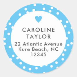 Luchtblauw Hart & Stippen Preppy Lief Adres Ronde Sticker