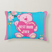 Luchtblauw Roze Chic Teddybeer Hart Bloemendesign Accent Kussen (Achterkant)