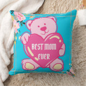 Luchtblauw Roze Knuffel Beer Hart Bloem Ontwerp Kussen (Deken)