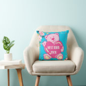 Luchtblauw Roze Teddibeer Hart Bloemendesign Kussen (Stoel)