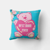 Luchtblauw Roze Teddibeer Hart Bloemendesign Kussen (Achterkant)