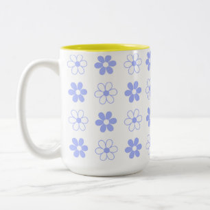 Luchtblauw & Wit Bloemmotief op Wit Tweekleurige Koffiemok
