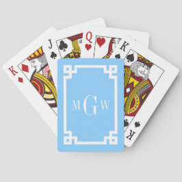 Luchtblauw Witte Griekse Sleutel #2 Omlijst 3 Init Pokerkaarten