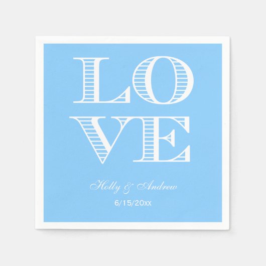 Luchtblauw, Witte LOVE Servetten (Voorkant)