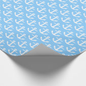 Luchtblauw Witte Scheepsankers Patroon Cadeaupapier (Hoek)