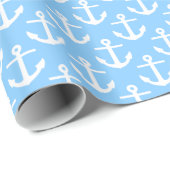 Luchtblauw Witte Scheepsankers Patroon Cadeaupapier (Rol Hoek)