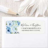 Luchtblauwe Bloem Waterverf Retouradres Label (Insitu)