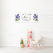 Luchtblauwe Bloemen Rustieke Bruiloft Feest Spandoek (Insitu)