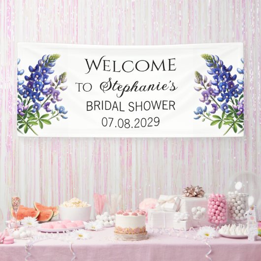 Luchtblauwe Bloemen Rustieke Bruiloft Feest Spandoek (Feest)