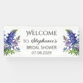 Luchtblauwe Bloemen Rustieke Bruiloft Feest Spandoek (Horizontaal)