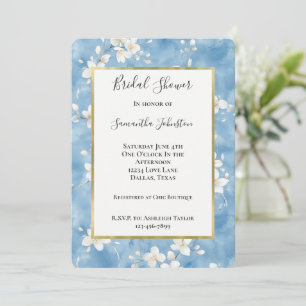 Luchtblauwe Mooie Witte Bloemen Bruiloftsdouche Kaart