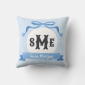 Luchtblauwe omgekeerde Griekse sleutel strik monog Kussen (Achterkant)