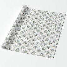 Luchtblauwe Sprig Blockprint, Olijfblad