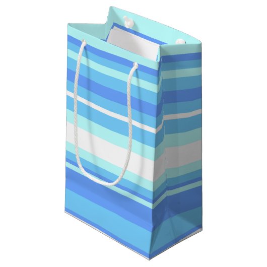 Luchtblauwe strepen klein cadeauzakje (Voorkant Gekanteld)