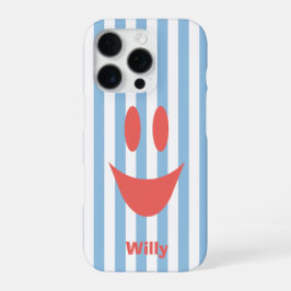 Luchtblauwe Strepen Schattig Koraal Smiley iPhone 16 Pro Hoesje