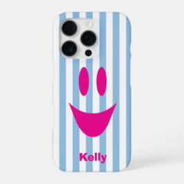 Luchtblauwe Strepen Schattig Paars Smiley iPhone 16 Pro Hoesje