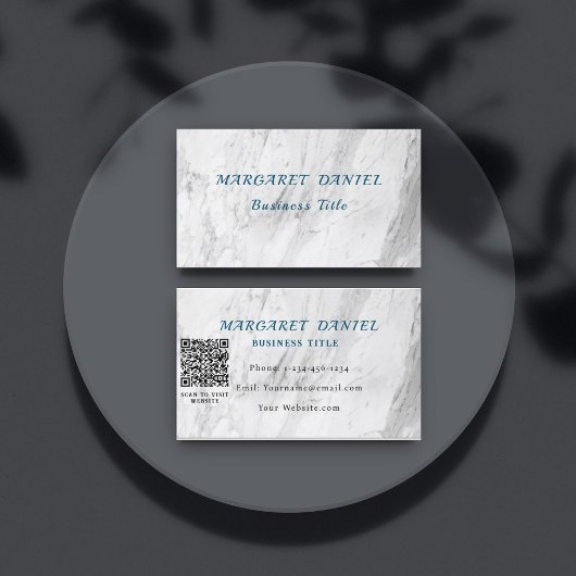Luchtblauwe witte marmeren QR-code Visitekaartje