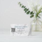 Luchtblauwe witte marmeren QR-code Visitekaartje (Staand voorkant)