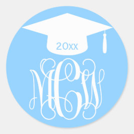 Luchtblauwe Wt Winged Script Monogram Afstudeer DI Ronde Sticker