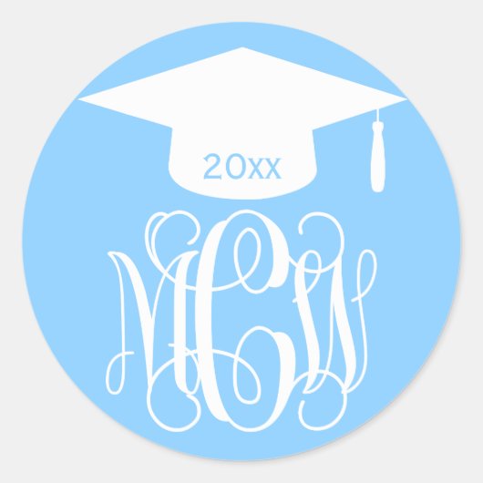 Luchtblauwe Wt Winged Script Monogram Afstudeer DI Ronde Sticker (Voorkant)