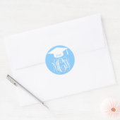 Luchtblauwe Wt Winged Script Monogram Afstudeer DI Ronde Sticker (Envelop)
