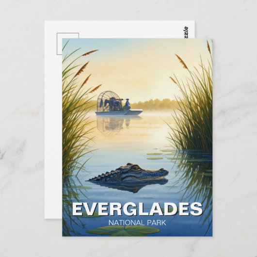 Luchtboot en Alligator Everglades National Park Briefkaart (Voorkant / Achterkant)