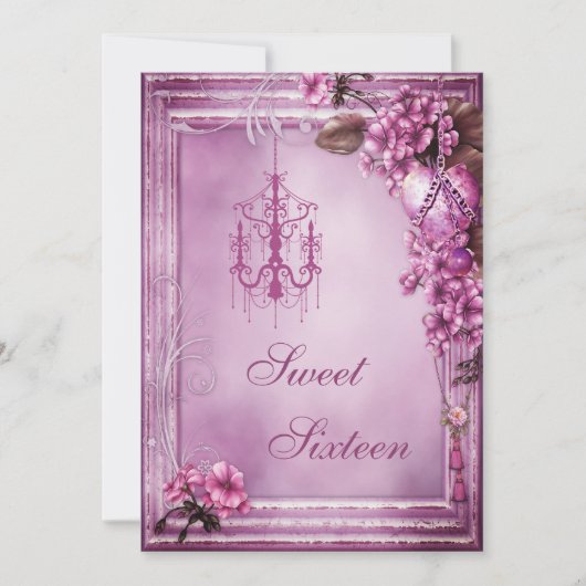 Luchters, Heart & Flowers Lijst Sweet 16 Kaart (Voorkant)