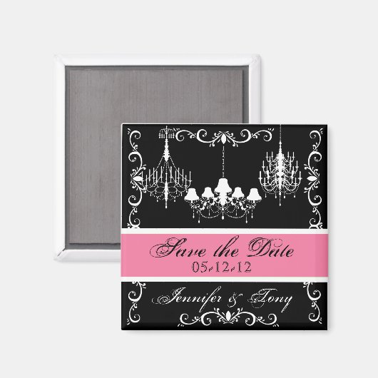 Luchters met roze sparen de datum magneet (Voorkant / Achterkant)