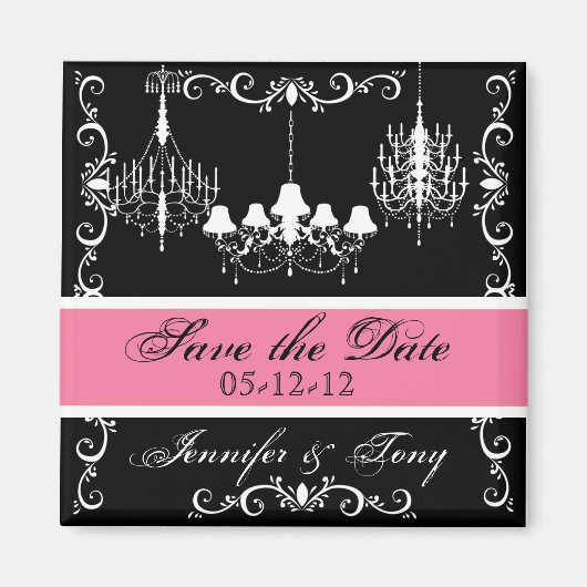 Luchters met roze sparen de datum magneet (Voorkant)