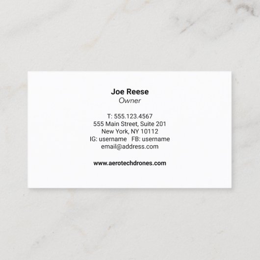 Luchtfoto- en videografiedienst visitekaartje (Achterkant)